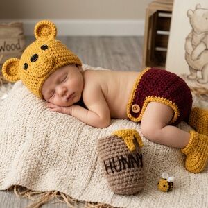 Pooh Newborn Photoshoot Outfit & Honey Pot Prop